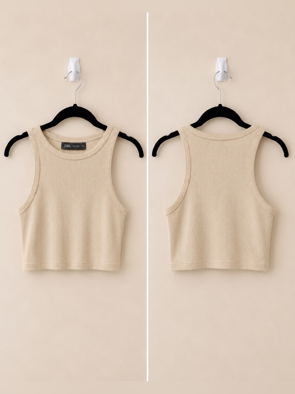 Zara Beige Ribbed Crop Tank Top Neutral Sleeveless Knit Top